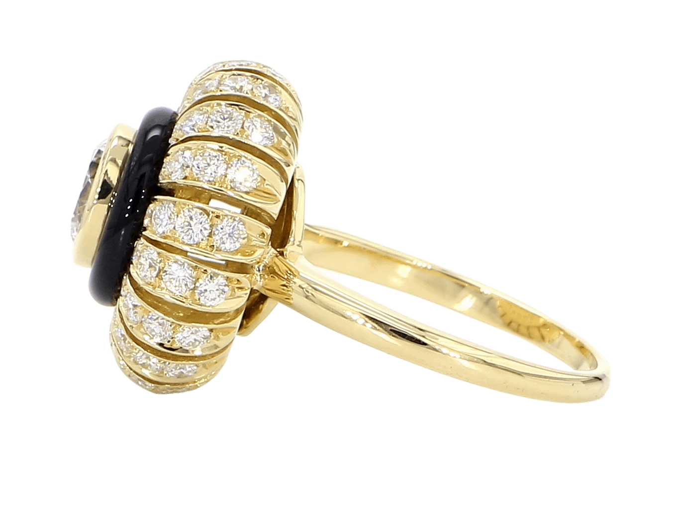 TORUS RING 2.26 CTTW, ROUND BRILLIANT 1.00, F VVS2, GIA, #3255695972, 1.26 MELEE, BLACK ONYX, 18K YELLOW