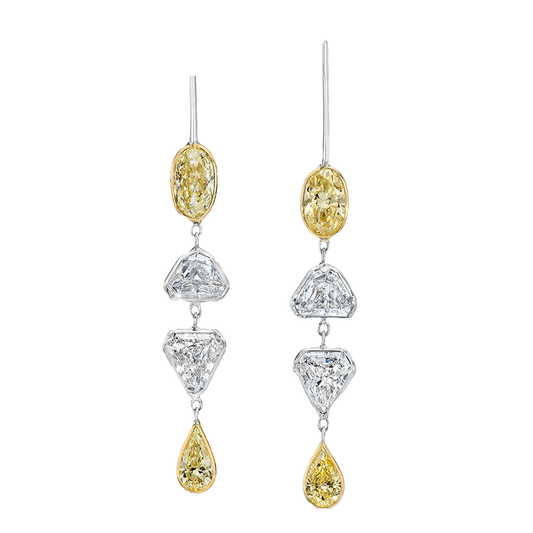 YELLOW COLORED OVAL AN WHITE SHEILD EARRINGS, 4.92 CTTW, 19KW