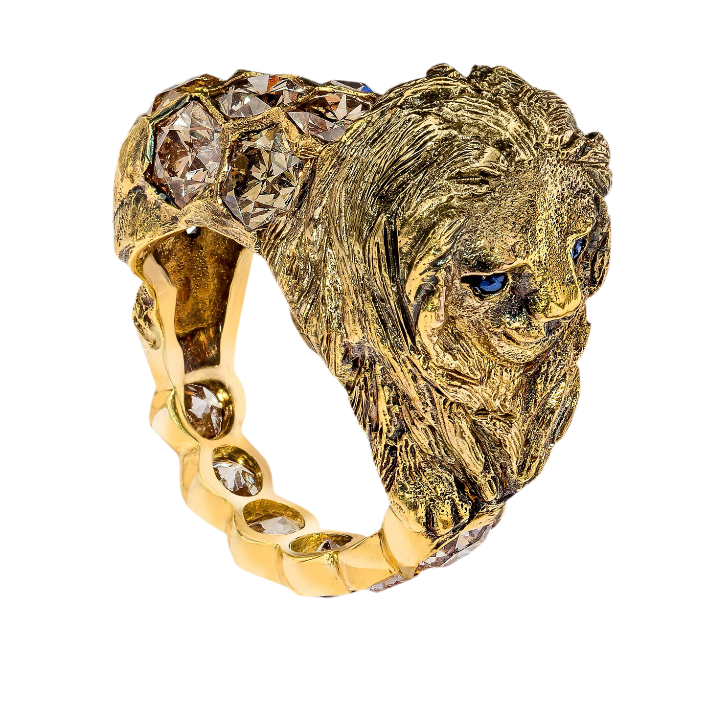 LION RING, 5.56 cttw, HONEYCOMB-HEXAGON DIAMONDS, 18K