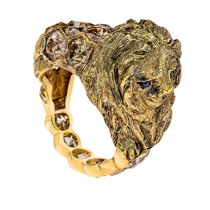 LION RING, 5.56 cttw, HONEYCOMB-HEXAGON DIAMONDS, 18K