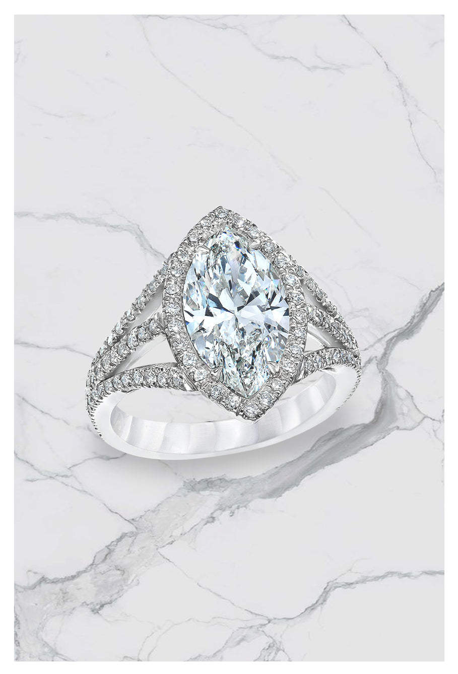 ENGAGEMENT RING MARQUISE CUT DIAMOND, 18K GOLD OR PLATINUM