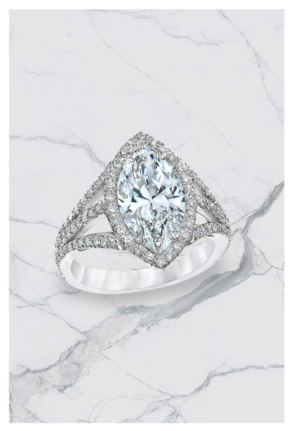 ENGAGEMENT RING MARQUISE CUT DIAMOND, 18K GOLD OR PLATINUM