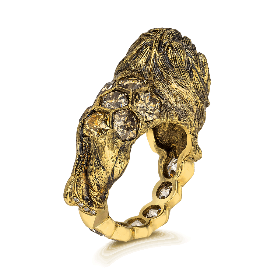 LION RING, 5.56 cttw, HONEYCOMB-HEXAGON DIAMONDS, 18K