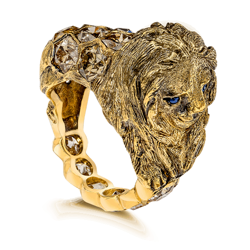 LION RING, 5.56 cttw, HONEYCOMB-HEXAGON DIAMONDS, 18K