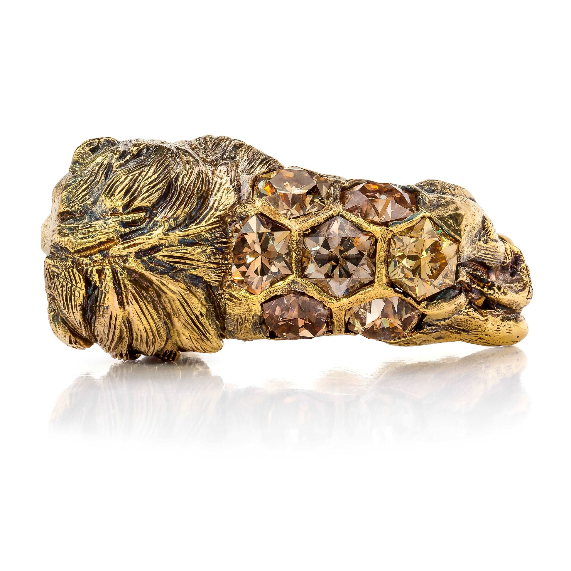 LION RING, 5.56 cttw, HONEYCOMB-HEXAGON DIAMONDS, 18K