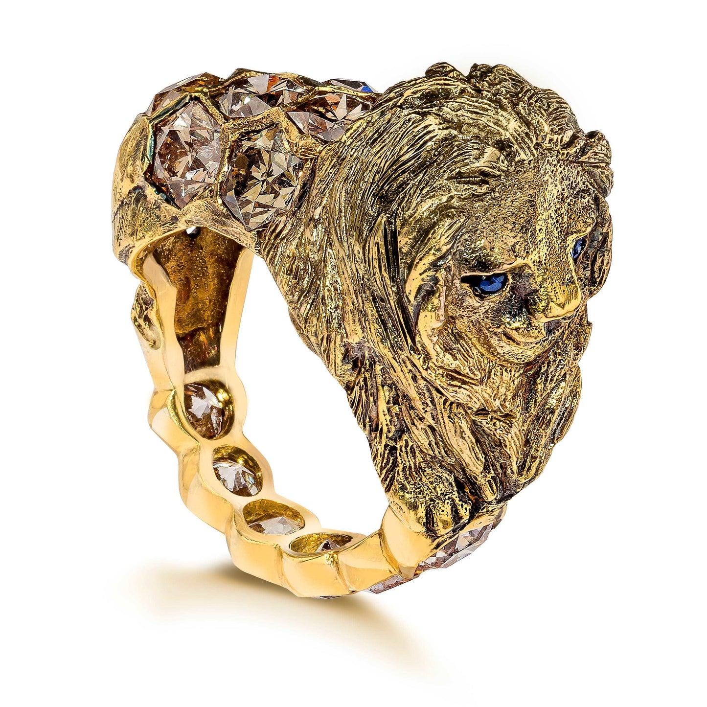LION RING, 5.56 cttw, HONEYCOMB-HEXAGON DIAMONDS, 18K