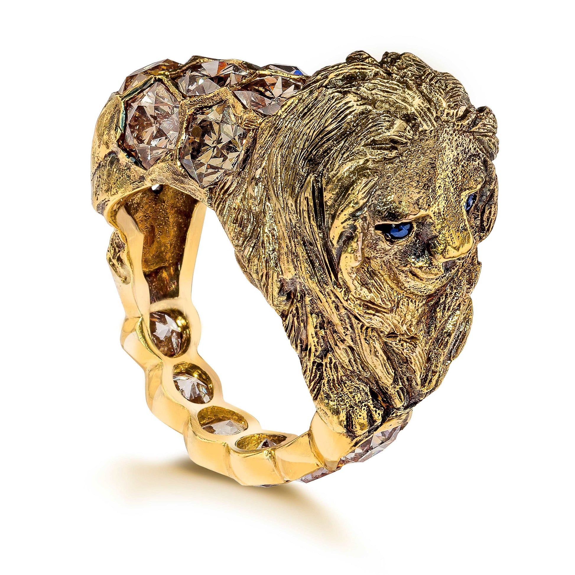 LION RING, 5.56 cttw, HONEYCOMB-HEXAGON DIAMONDS, 18K