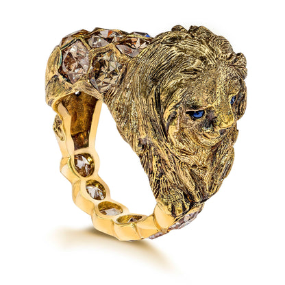 LION RING, 5.56 cttw, HONEYCOMB-HEXAGON DIAMONDS, 18K