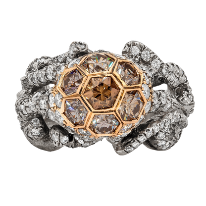 OCTOPUS RING, 3.42 CTTW, HONEYCOMB BRILLIANT CUT DIAMONDS, 18K WHITE