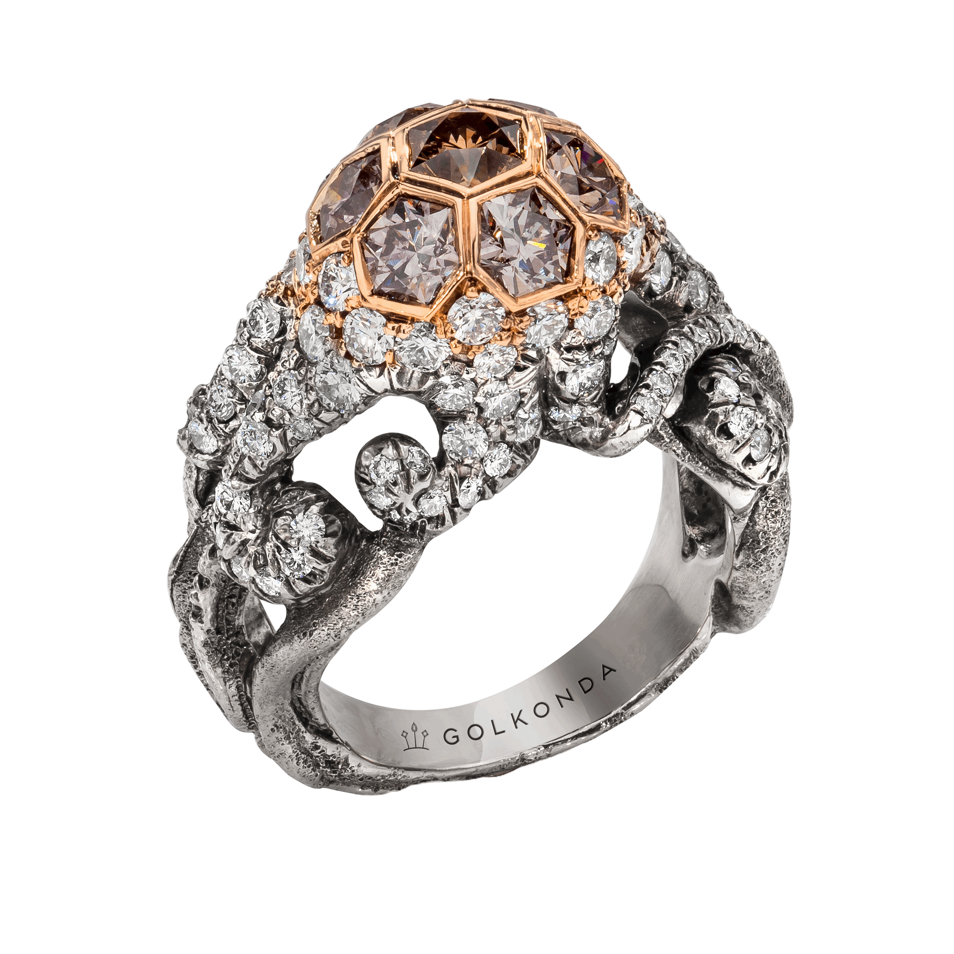 OCTOPUS RING, 3.42 CTTW, HONEYCOMB BRILLIANT CUT DIAMONDS, 18K WHITE