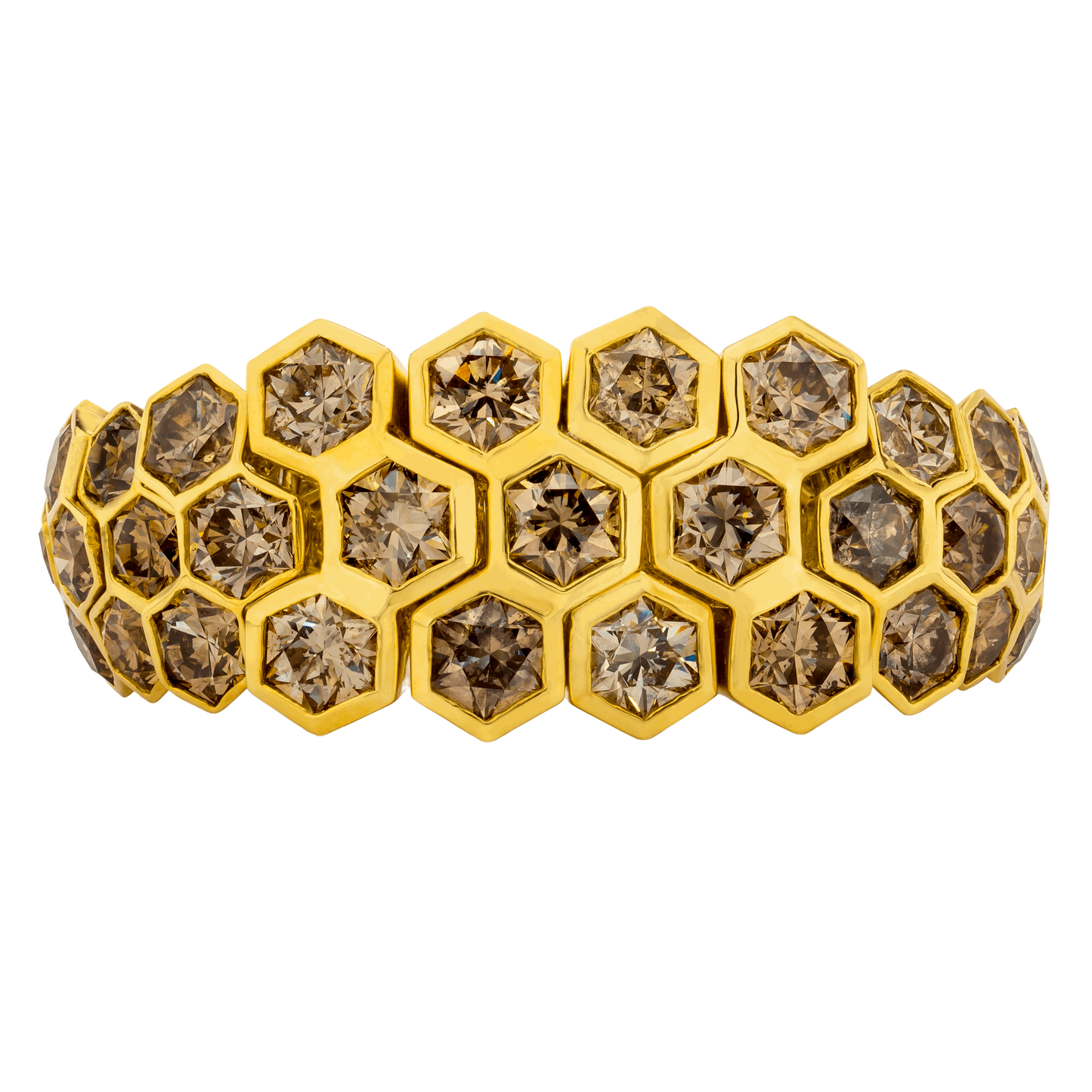 HONEYCOMB BRILLIANT CUT DIAMOND RING, 16.50 CTTW, 66 DIAMONDS, 18K YELLOW