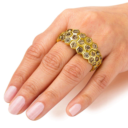 HONEYCOMB BRILLIANT CUT DIAMOND RING, 16.50 CTTW, 66 DIAMONDS, 18K YELLOW