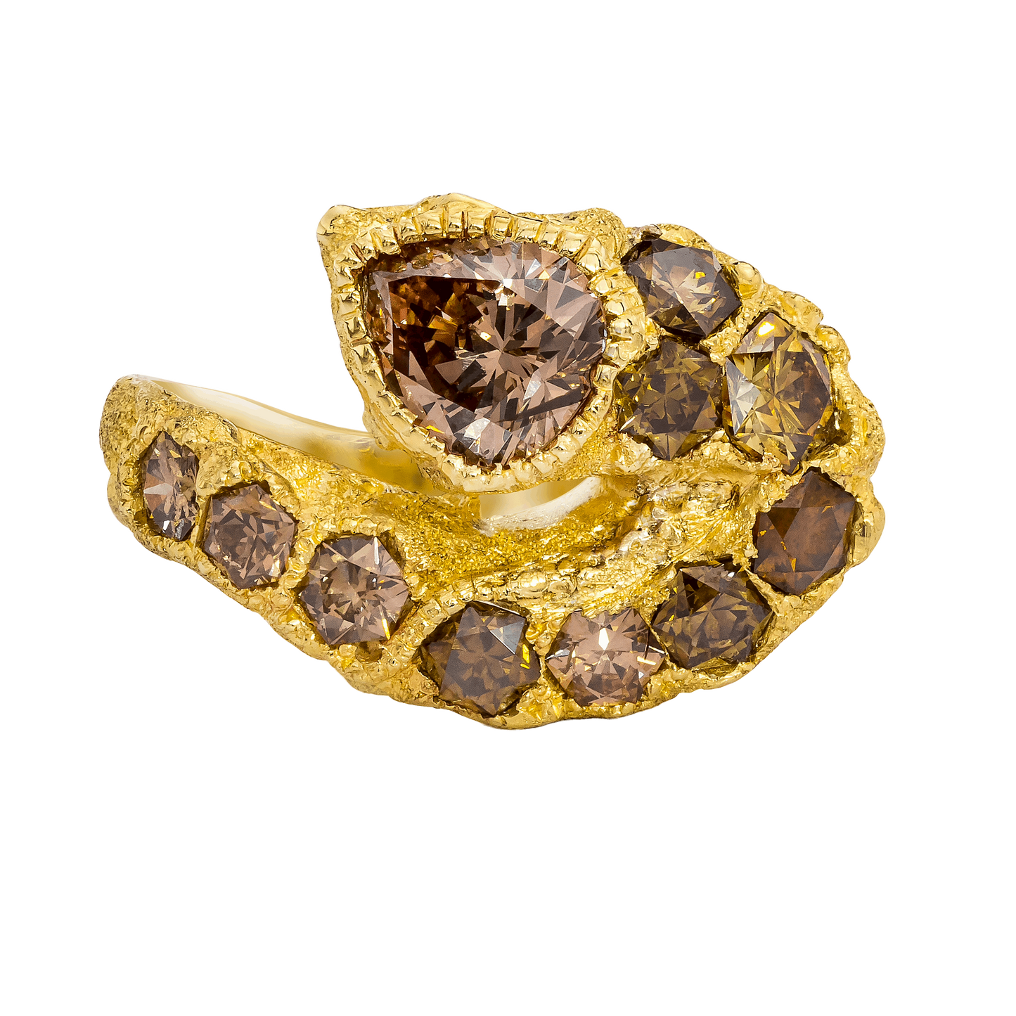 SERPENT RING, 2.40 CTTW, 1 PEAR AND 10 HONEYCOMB DIAMONDS, 18K YELLOW