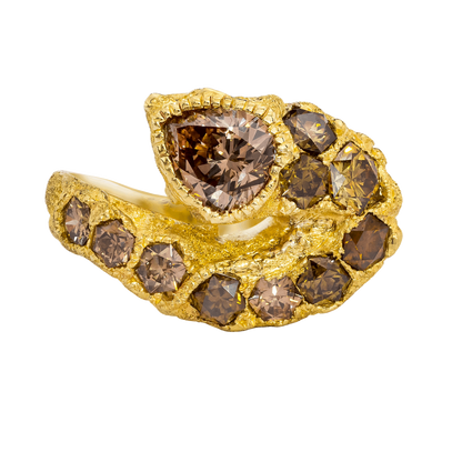 SERPENT RING, 2.40 CTTW, 1 PEAR AND 10 HONEYCOMB DIAMONDS, 18K YELLOW