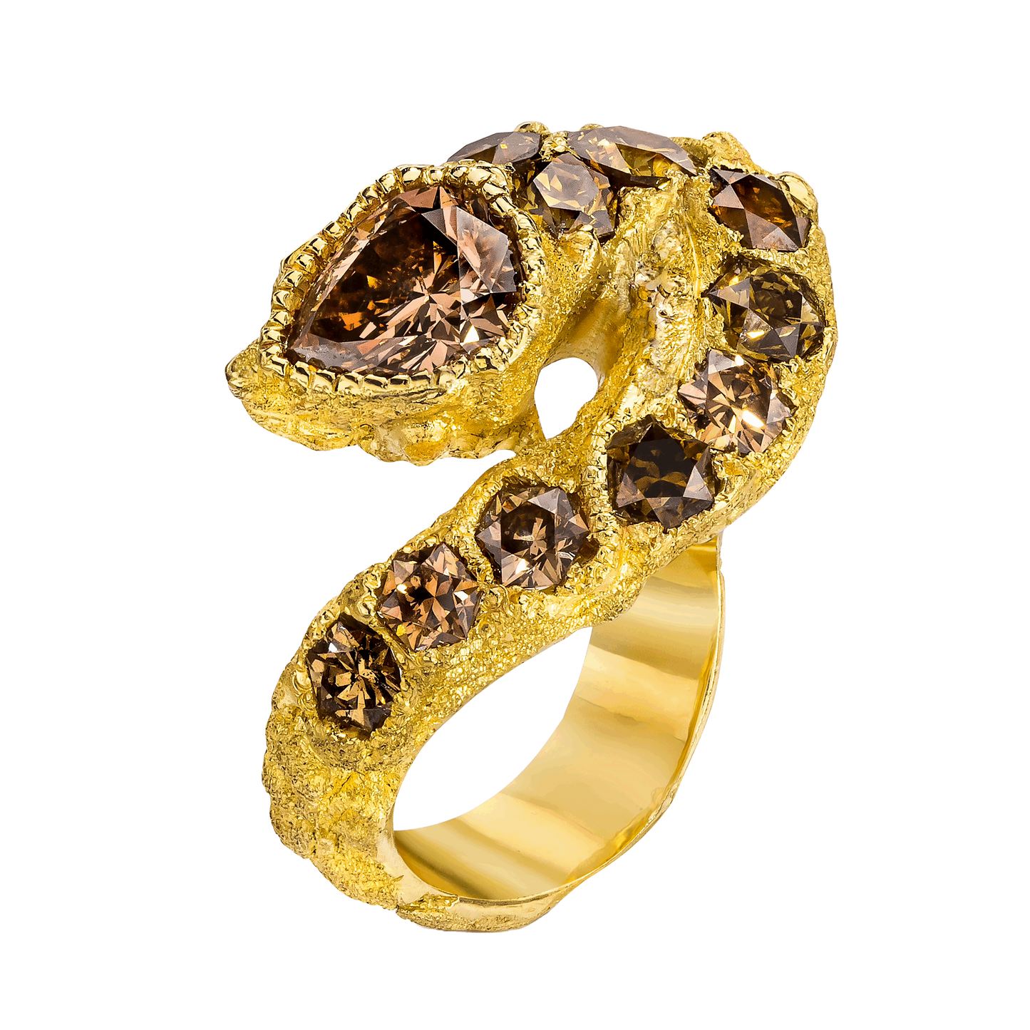 SERPENT RING, 2.40 CTTW, 1 PEAR AND 10 HONEYCOMB DIAMONDS, 18K YELLOW