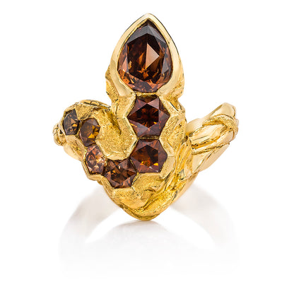 SERPENT PEAR AND HONEYCOMB CONGAC COLORED DIAMOND RING, 2.40 CTTW, 18K YELLOW