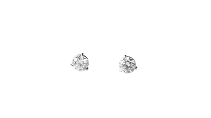 ROUND GIA TRIPLE EXCELLENT DIAMOND STUDS, 1.03 AND 1.01 CARATS, F VS1, 18k WHITE GOLD