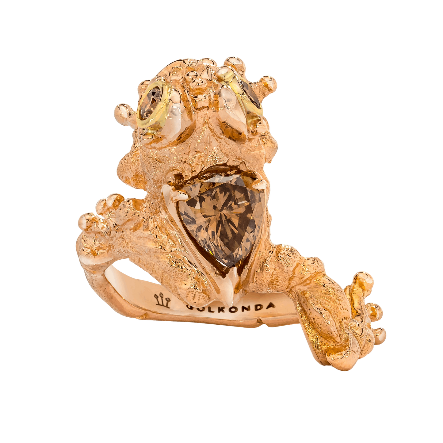 FROG RING, 1.25 CTTW, 1.05 CT CINAMMON COLORED PEAR SHAPE DIAMOND, 18K ROSE GOLD