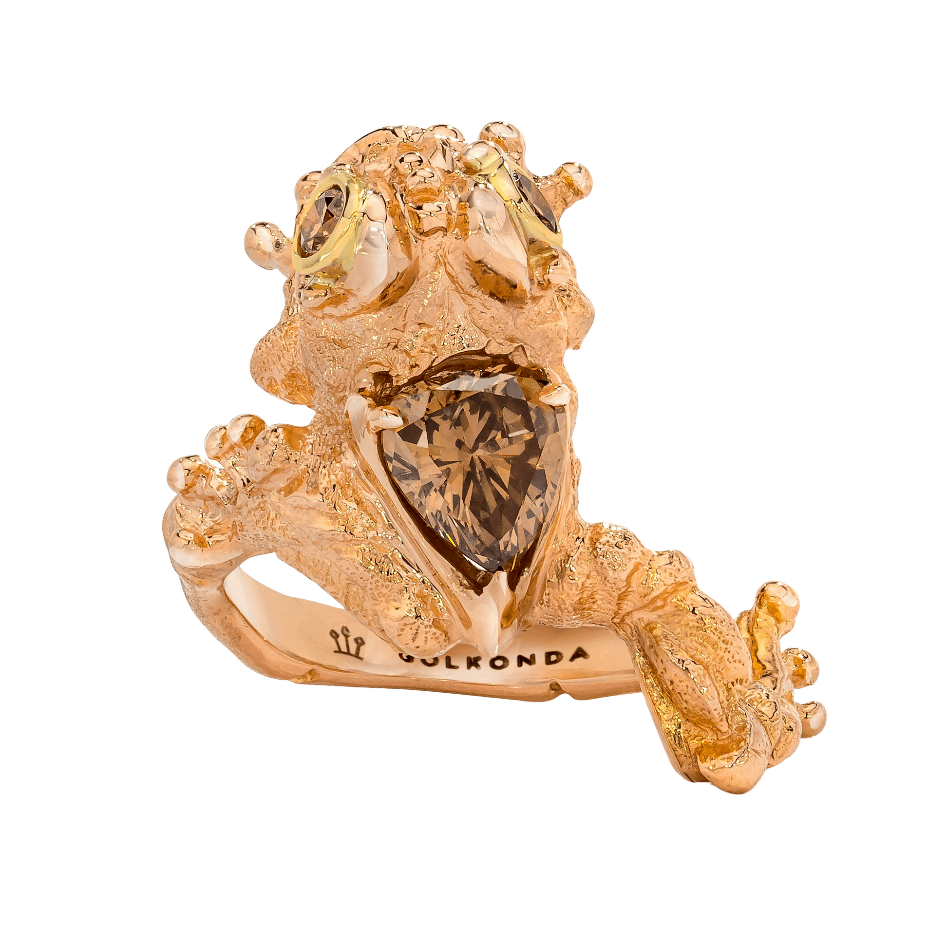 FROG RING, 1.25 CTTW, 1.05 CT CINAMMON COLORED PEAR SHAPE DIAMOND, 18K ROSE GOLD