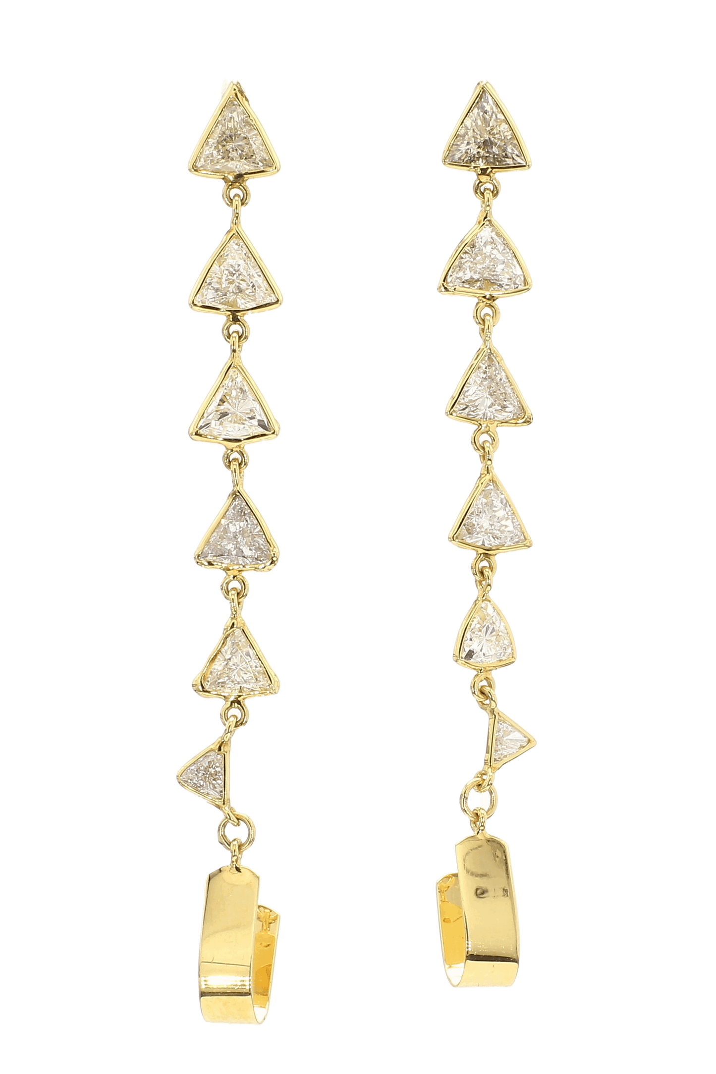 LIGHT YELLOW COLORED TRILLIANT SHAPED DIAMONDS EARRINGS, 3.24 CTTW, 18KY