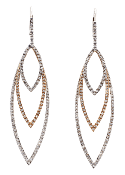 TRI COLOR DIAMOND EARRINGS, 1.27 CTTW, 18K