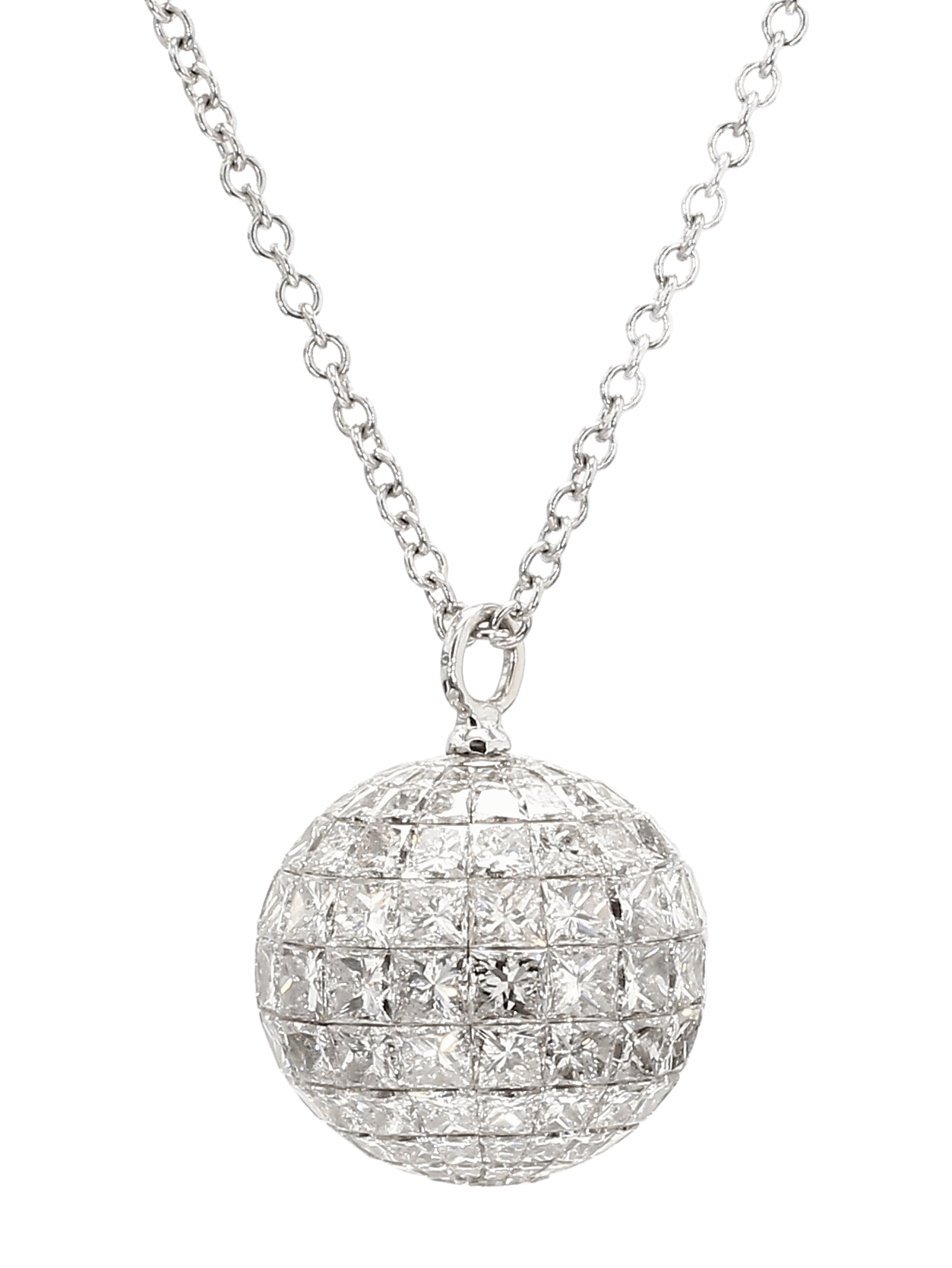 DIAMOND SPHERE NECKLACE WITH PRINCESS AND TRIANGULAR CUTS, 10.93 CTTW, 18K