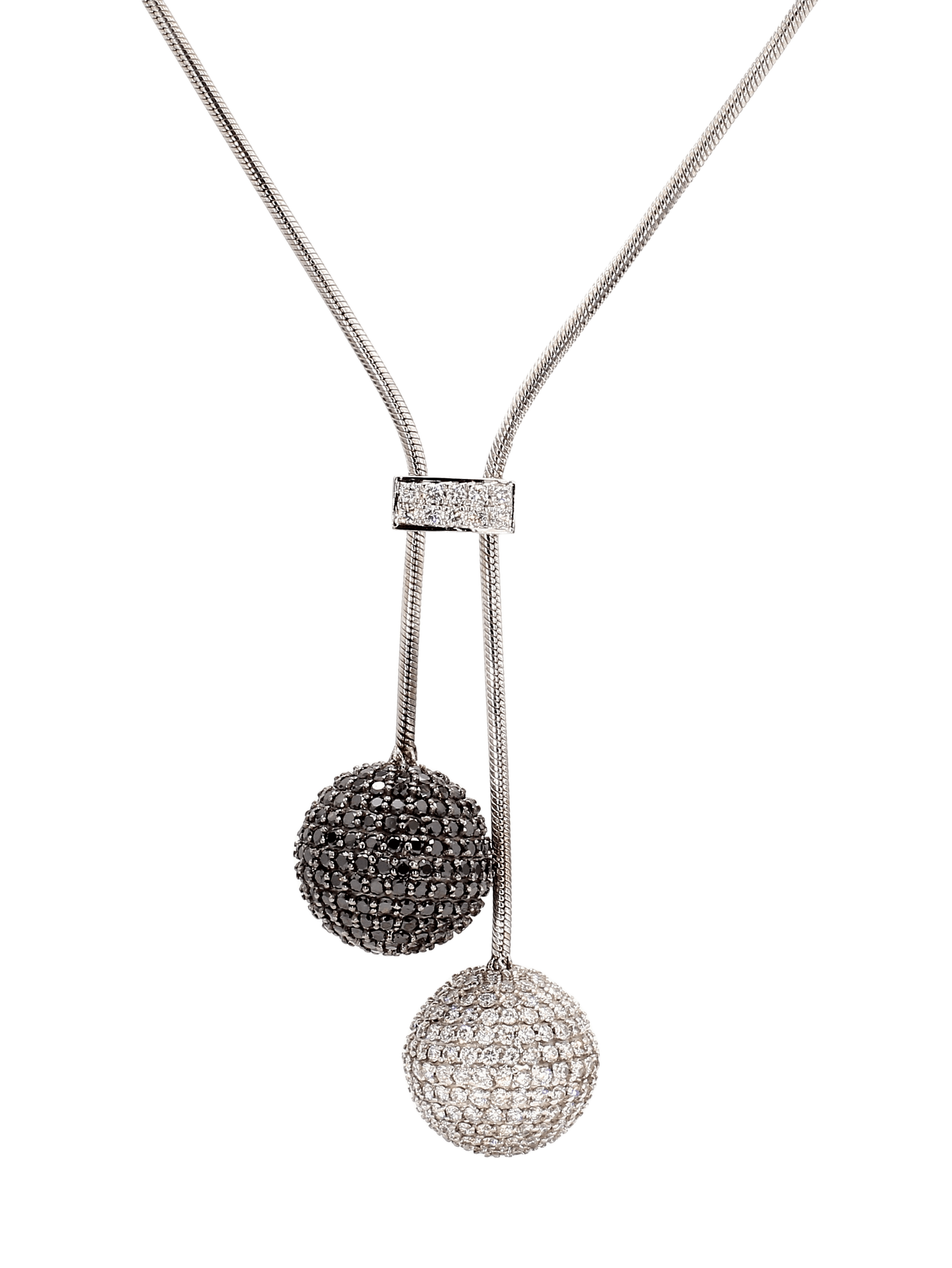 BLACK AND WHITE DIAMOND SPHERES NECKLACE, 6.88 CTTW, PLATINUM