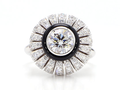 TORUS RING 2.47 CARAT TOTAL WEIGHT, TRIPLE EXCELLENT ROUND BRILLIANT 1.21 BR F VS1, GIA #3255695972, 1.26 MELEE, BLACK ONYX, 18K WHITE GOLD