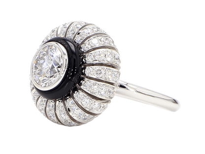 TORUS RING 2.47 CTTW, ROUND BRILLIANT 1.21 BR F VS1, GIA #3255695972, 1.26 MELEE, BLACK ONYX, 18K WHITE
