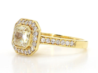 ENGAGEMENT RING, LIGHT YELLOW SQUARE CENTER, 1.37 CT, CUSHION HALO RING, 2.17 CARAT TOTAL WEIGHT, 18K YELLOW GOLD