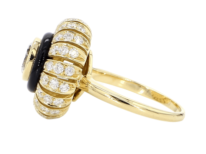 TORUS RING 2.26 CTTW, ROUND BRILLIANT 1.00, F VVS2, GIA, #3255695972, 1.26 MELEE, BLACK ONYX, 18K YELLOW