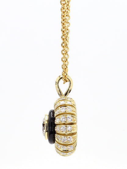 TORUS NECKLACE 2.29 CARAT TOTAL WEIGHT, TRIPLE EXCELLENT ROUND BRILLIANT 1.02 E VS1, GIA #7221403423, 1.27 MELEE, BLACK ONYX, 18K YELLOW GOLD