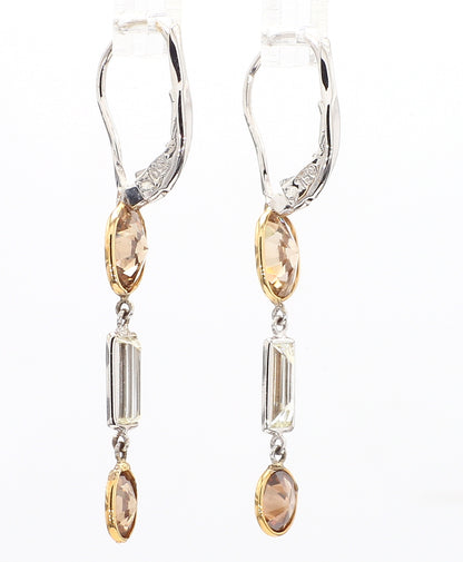 OVAL AND BAGUETTE DIAMOND EARRINGS, 2.73 CTTW, 18K TWO TONE