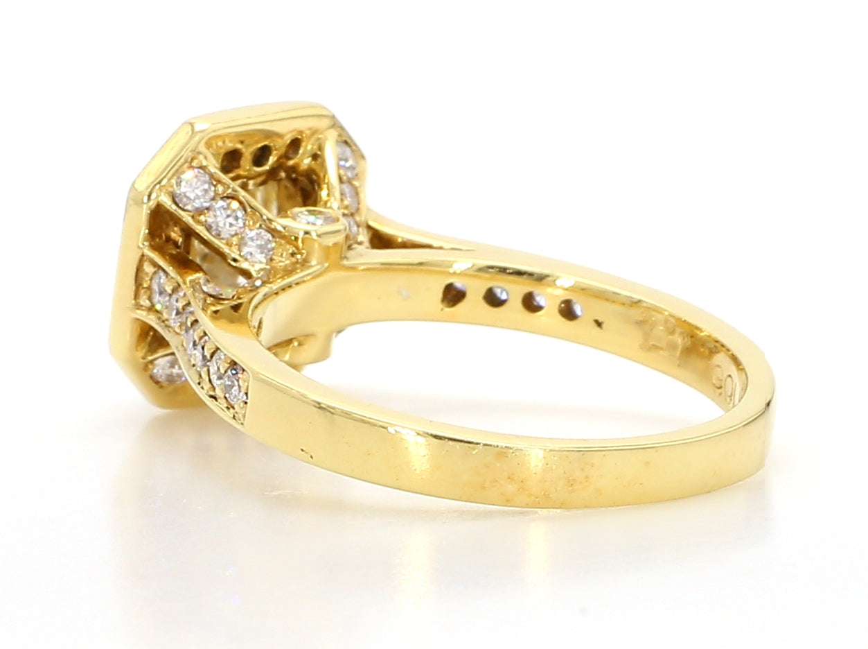 ENGAGEMENT RING, LIGHT YELLOW SQUARE CENTER, 1.37 CT, CUSHION HALO RING, 2.17 CARAT TOTAL WEIGHT, 18K YELLOW GOLD