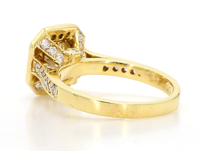 ENGAGEMENT RING, LIGHT YELLOW SQUARE CENTER, 1.37 CT, CUSHION HALO RING, 2.17 CARAT TOTAL WEIGHT, 18K YELLOW GOLD