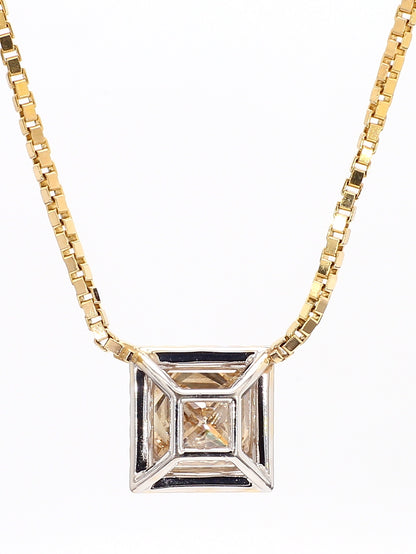 PRINCESS CUT DIAMOND NECKLACE, 3.02 CARAT, FANCY BROWN -YELLOW FRAMED WITH WHITE DIAMONDS, 14K YELLOW