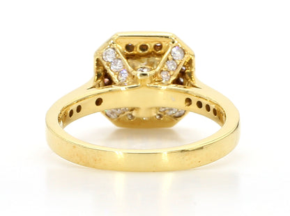 ENGAGEMENT RING, LIGHT YELLOW SQUARE CENTER, 1.37 CT, CUSHION HALO RING, 2.17 CARAT TOTAL WEIGHT, 18K YELLOW GOLD