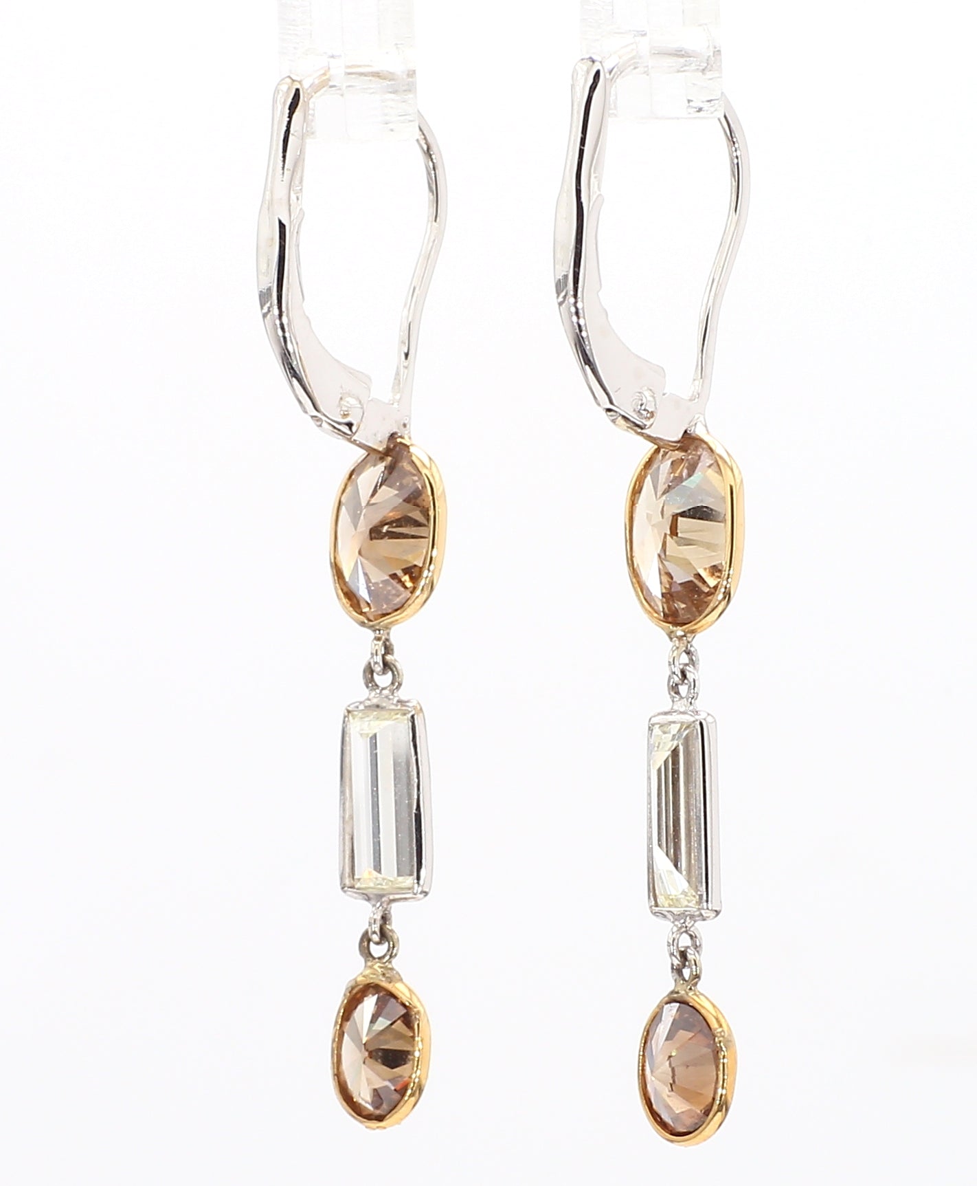 OVAL AND BAGUETTE DIAMOND EARRINGS, 2.73 CTTW, 18K TWO TONE