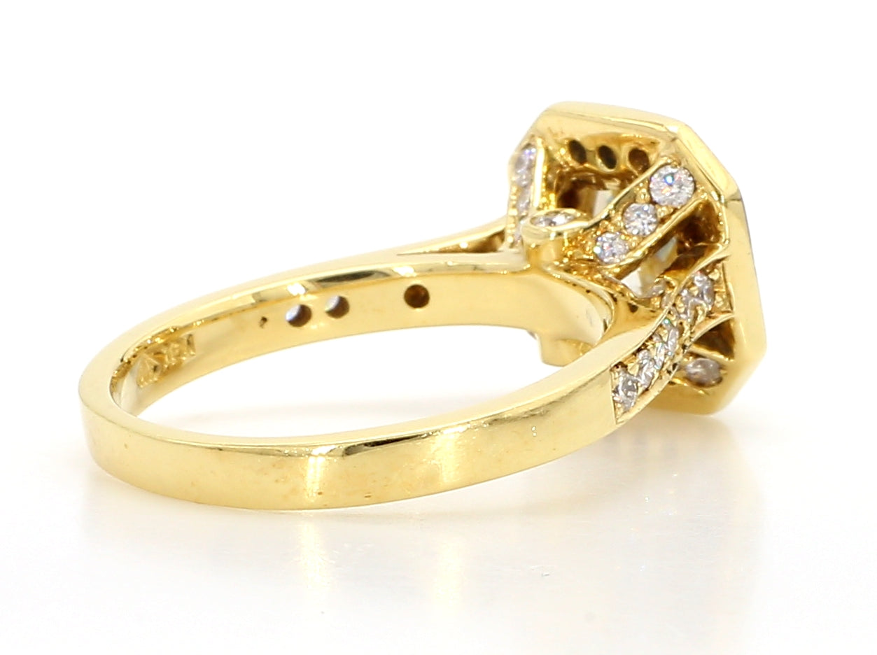 ENGAGEMENT RING, LIGHT YELLOW SQUARE CENTER, 1.37 CT, CUSHION HALO RING, 2.17 CARAT TOTAL WEIGHT, 18K YELLOW GOLD