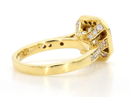 ENGAGEMENT RING, LIGHT YELLOW SQUARE CENTER, 1.37 CT, CUSHION HALO RING, 2.17 CARAT TOTAL WEIGHT, 18K YELLOW GOLD