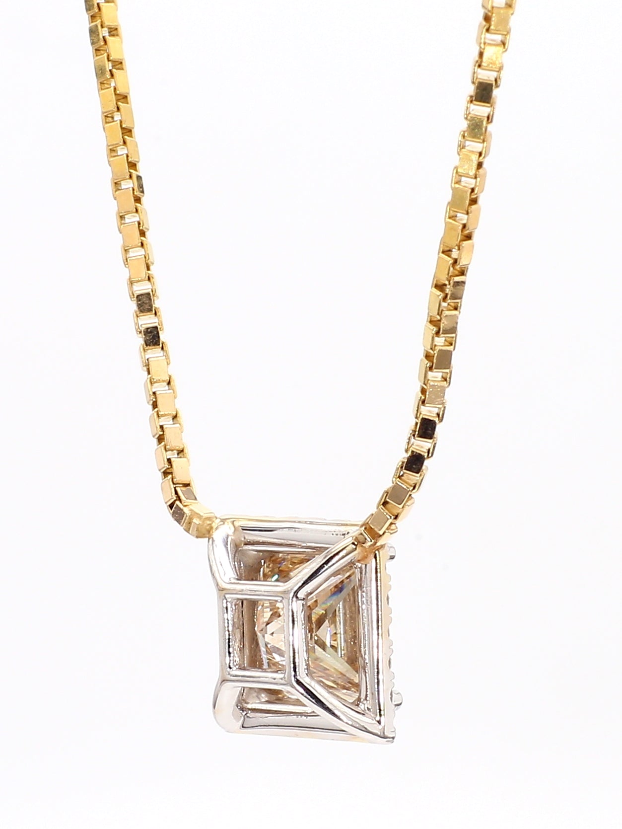 PRINCESS CUT DIAMOND NECKLACE, 3.02 CARAT, FANCY BROWN -YELLOW FRAMED WITH WHITE DIAMONDS, 14K YELLOW