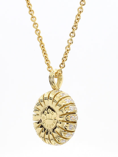 TORUS NECKLACE 2.29 CARAT TOTAL WEIGHT, TRIPLE EXCELLENT ROUND BRILLIANT 1.02 E VS1, GIA #7221403423, 1.27 MELEE, BLACK ONYX, 18K YELLOW GOLD