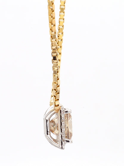 PRINCESS CUT DIAMOND NECKLACE, 3.02 CARAT, FANCY BROWN -YELLOW FRAMED WITH WHITE DIAMONDS, 14K YELLOW