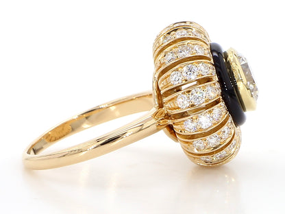 TORUS RING 2.58 CARAT TOTAL WEIGHT, CLEAR LIGHT CUT 1.31 BR G VVS1, GIA #6235574659, 1.27 MELEE, BLACK ONYX, 18K ROSE GOLD