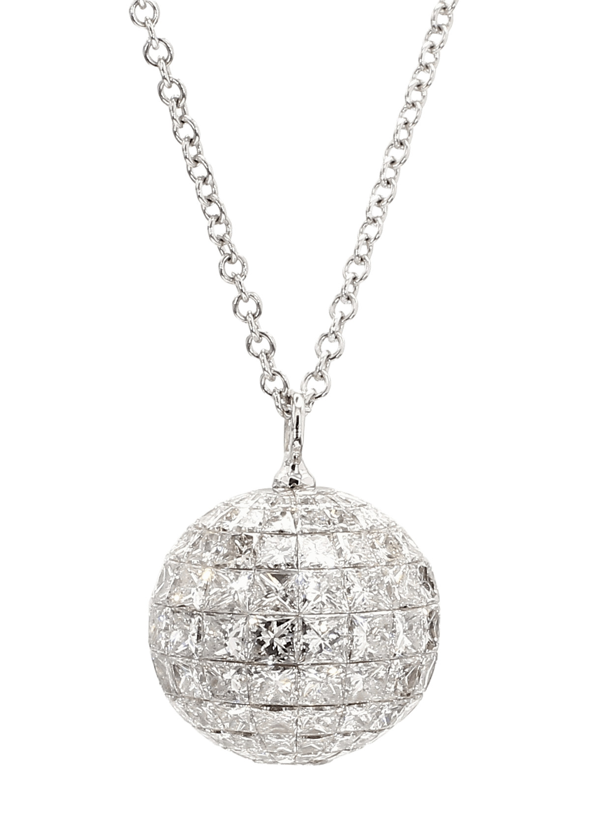 DIAMOND SPHERE NECKLACE WITH PRINCESS AND TRIANGULAR CUTS, 10.93 CTTW, 18K