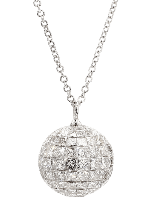 DIAMOND SPHERE NECKLACE WITH PRINCESS AND TRIANGULAR CUTS, 10.93 CTTW, 18K