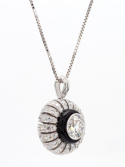 TORUS NECKLACE 2.53 CARAT TOTAL WEIGHT, TRIPLE EXCELLENT ROUND BRILLIANT, 1.26 E VVS1, GIA #2151110355, 1.27 MELEE, BLACK ONYX, 18K WHITE GOLD
