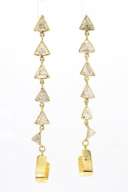 LIGHT YELLOW COLORED TRILLIANT SHAPED DIAMONDS EARRINGS, 3.24 CTTW, 18KY
