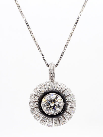 TORUS NECKLACE 2.53 CARAT TOTAL WEIGHT, TRIPLE EXCELLENT ROUND BRILLIANT, 1.26 E VVS1, GIA #2151110355, 1.27 MELEE, BLACK ONYX, 18K WHITE GOLD